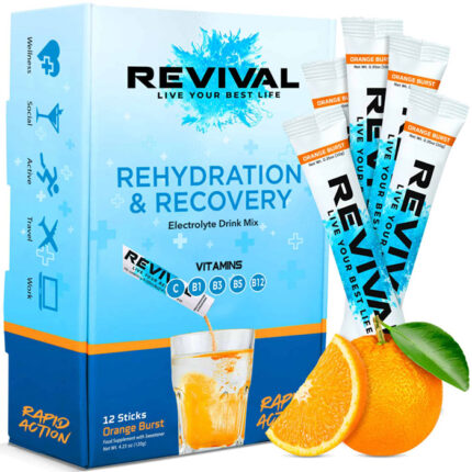 Revival Rapid Rehydration Electrolytes Drink Powder Orange Burst, Pack of 12